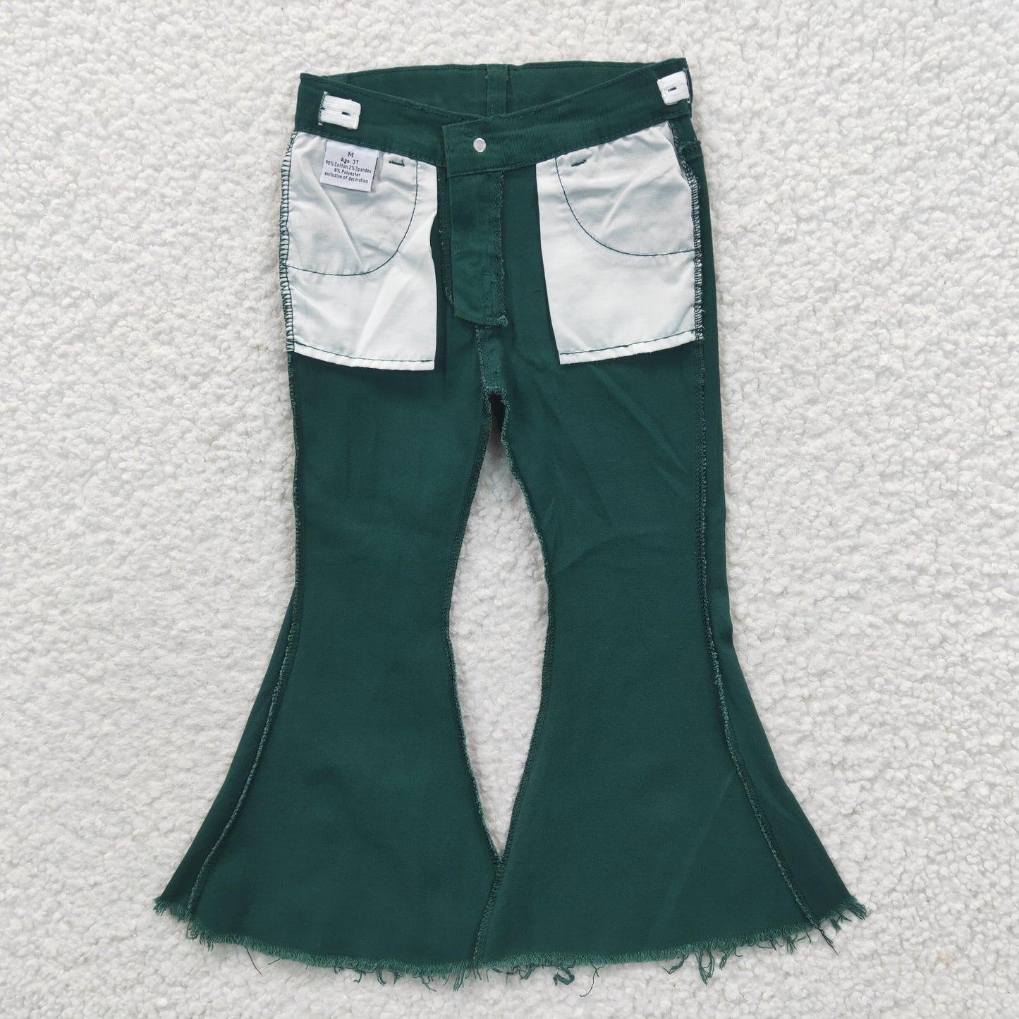 P0073 bell bottom bleaching girl green denim jeans 20230328 RTS