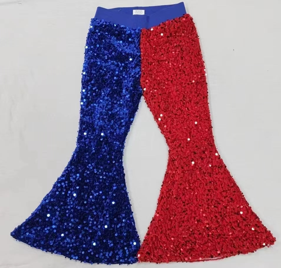 P0107 USA blue red sequin bell kids girl denim jeans 20230307 preorder