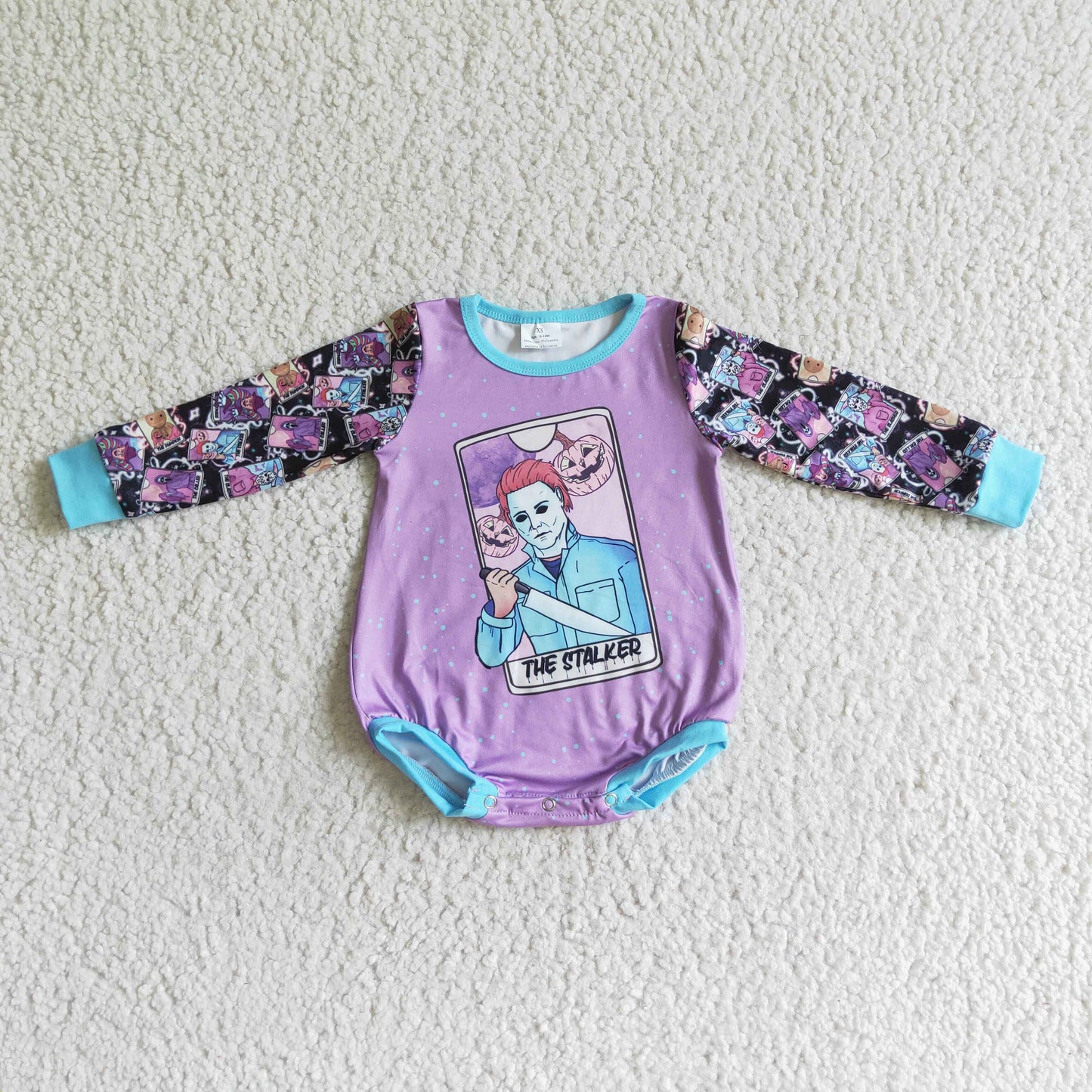 RTS 0815  purple halloween pumpkin long sleeve baby boy bubble romper LR0088