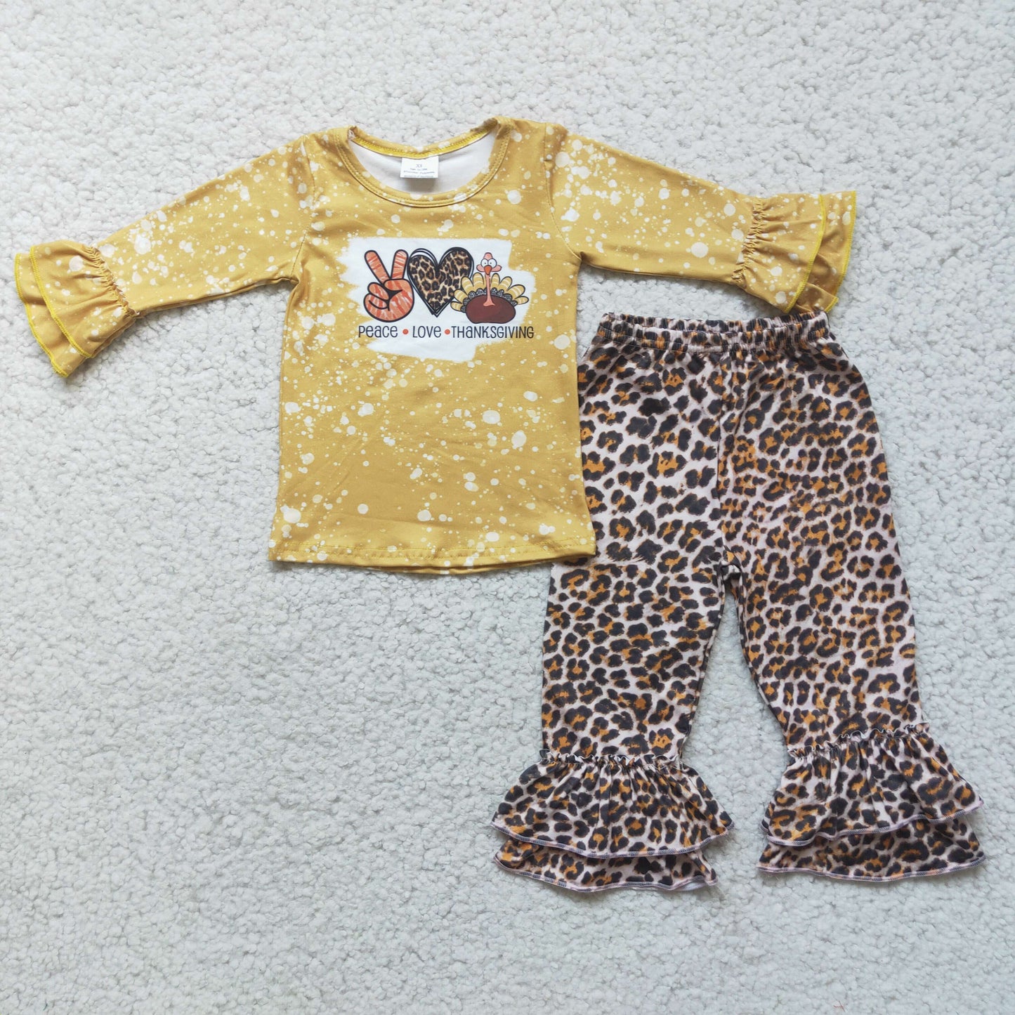promotion yellow ruffles dot turkey leopard print long sleeve long pants girl outfits
