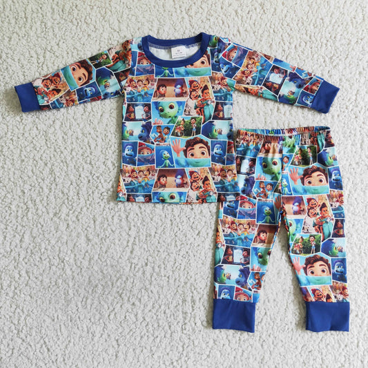 promotion 6 B10-40 Boy blue cartoon long sleeve pajamas outfits 0725 RTS