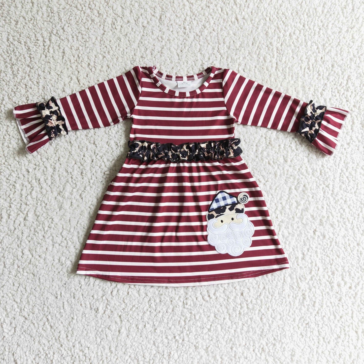 GLD0071 leopard ruffle Christmas red stripe long sleeve girl dress 1031 RTS
