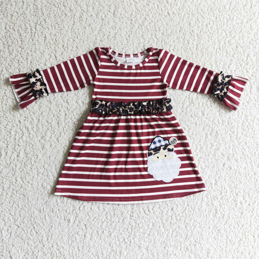 GLD0071 leopard ruffle Christmas red stripe long sleeve girl dress 1031 RTS