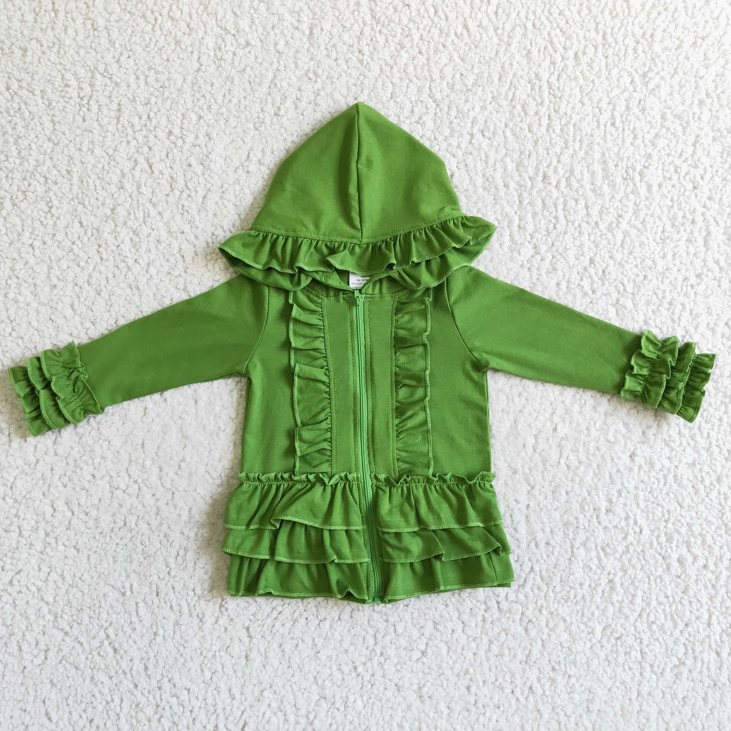 GT0017 green Ruffle print zipper design hoodie  girl coat 0809 RTS