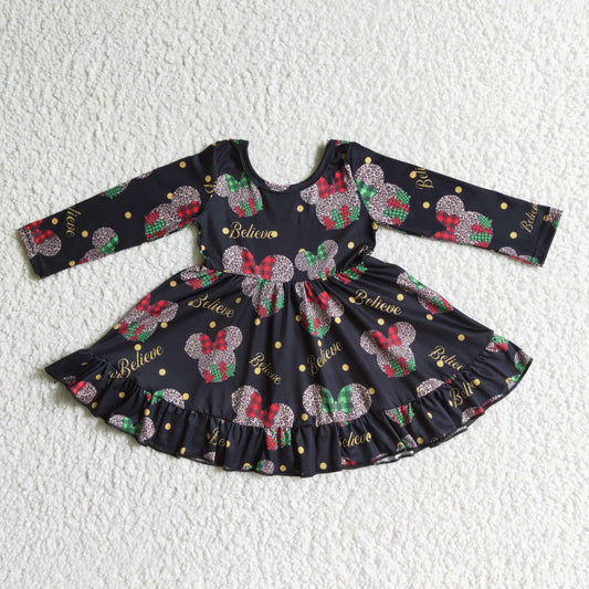 promotion 202409 202409 GLD0001 RTS cartoon mouse believe long sleeve black girl dress
