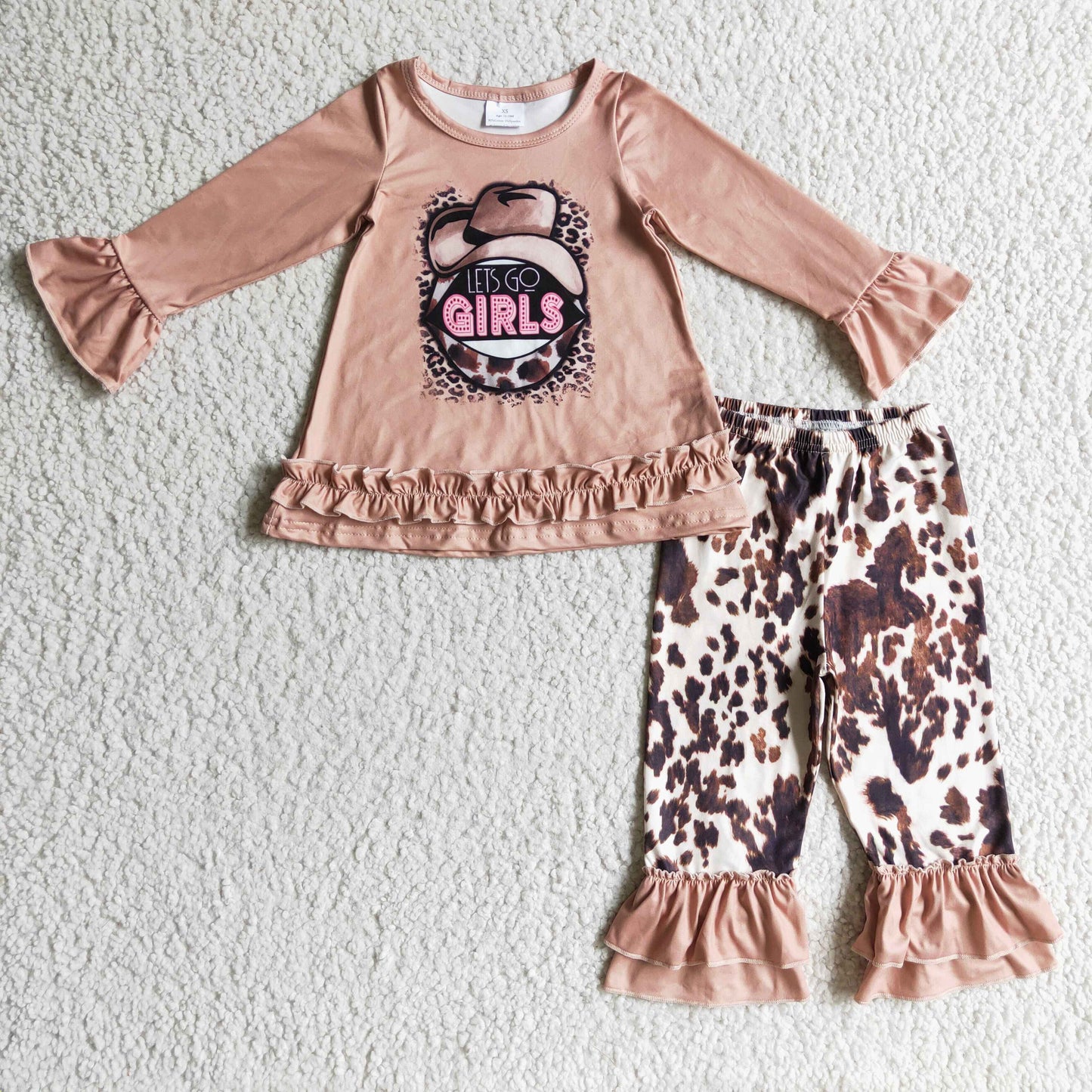 GLP0345 let go girls hat cow leopard long sleeve girl brown outfit 1102 RTS