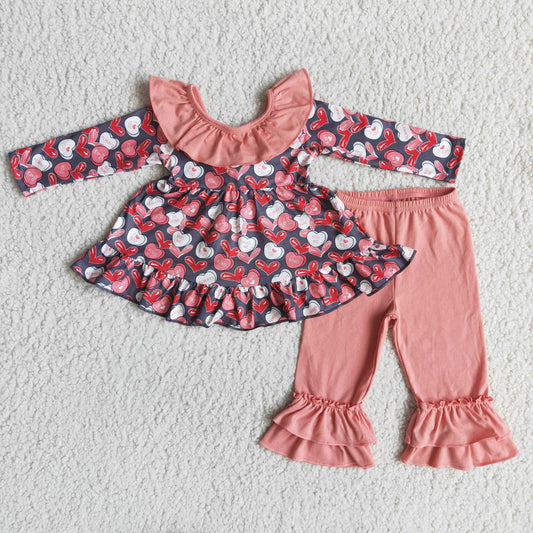 valentine girl red love big bow long sleeve pant outfit