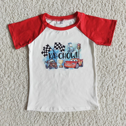 cartoon red raglan boy short sleeve top