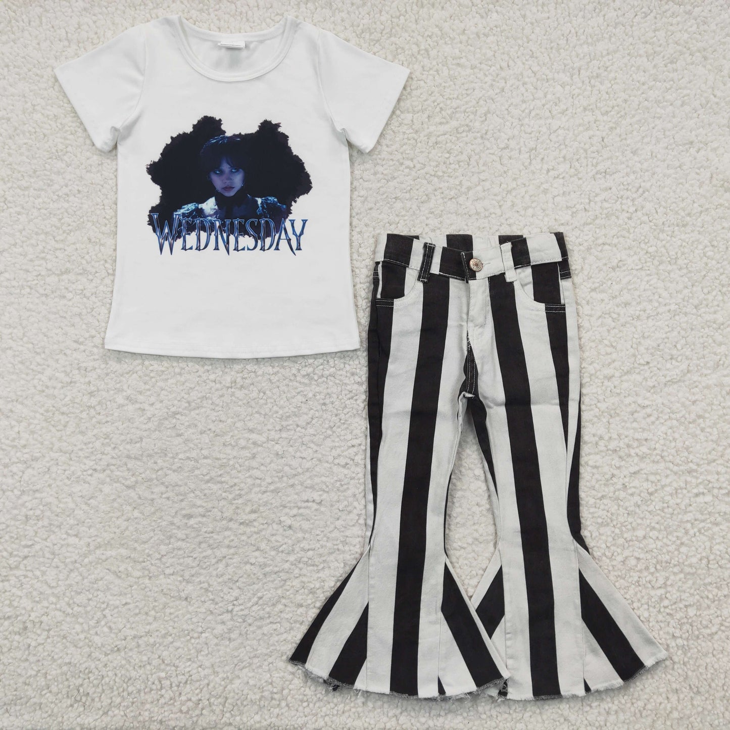 组合GSPO0534 Wedensday short sleeve Black white denim jeans girl outfit 20230322 RTS