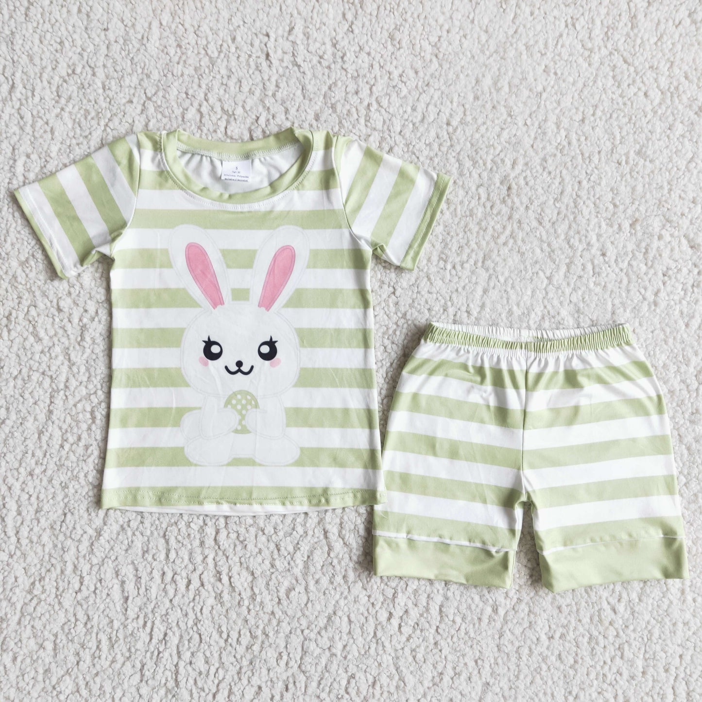 promotion E5-12. green white stripe rabbit short sleeve shorts boy short sleeve pajamas outfit