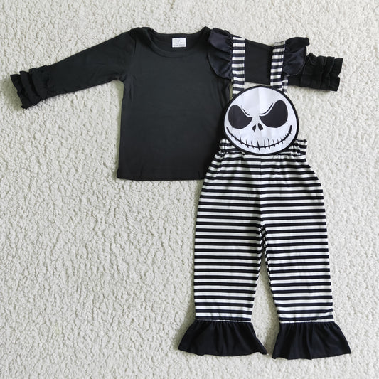 Halloween black white skull jumpsuit girl overall outfit 0917 RTS
