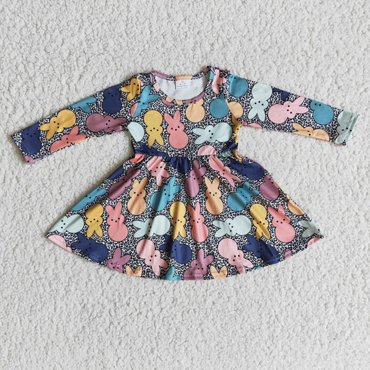 promotion 6 A28-20 Easter colorful rabbits leopard print long sleeves dress