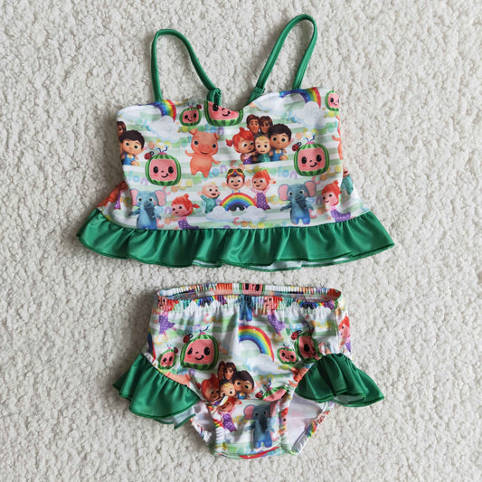 promotion RTS E11-20 Shoulder strap green watermelon girl 2pcs swimwear