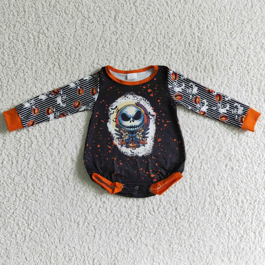 orange black skull halloween long sleeve baby boy girl bubble romper 0831 RTS