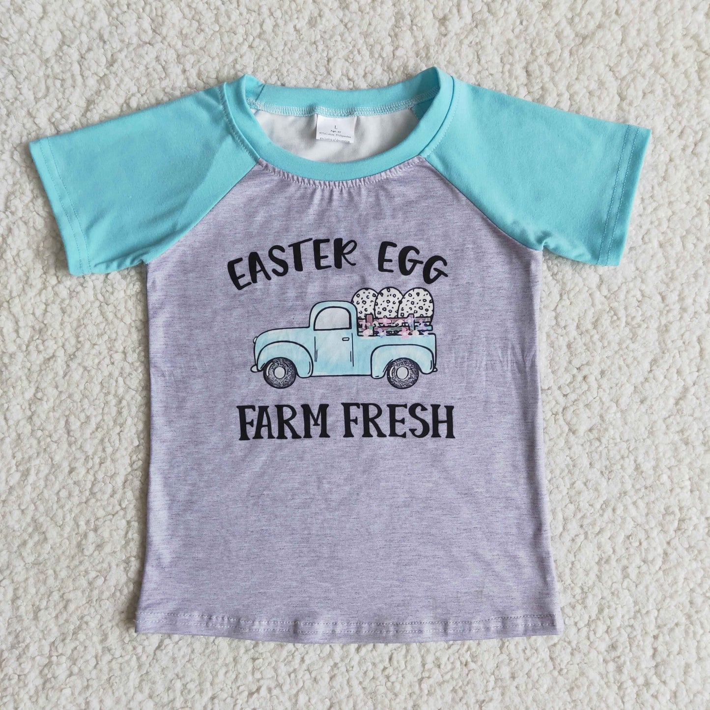 easter eggs farm fresh letters blue raglan boy short sleeve top