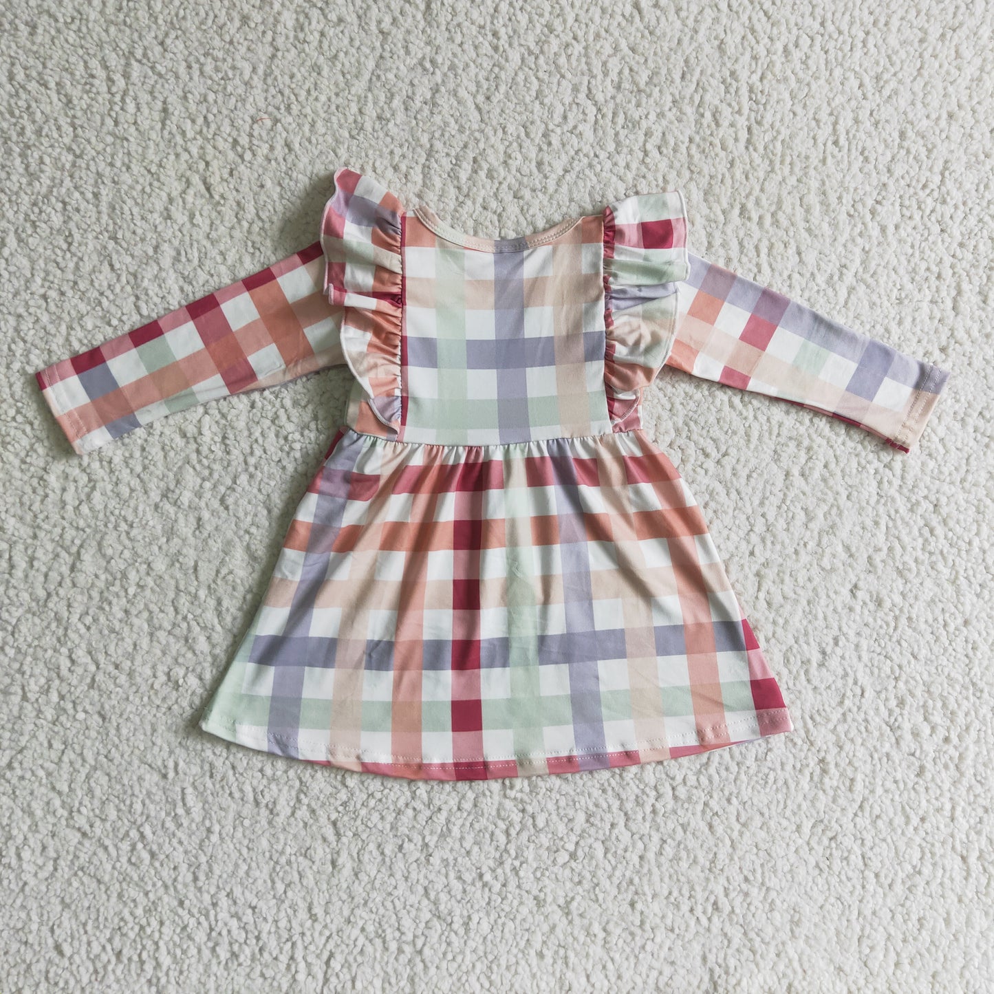GLD0117 RTS long sleeve RUFFLE plaid girl DRESS