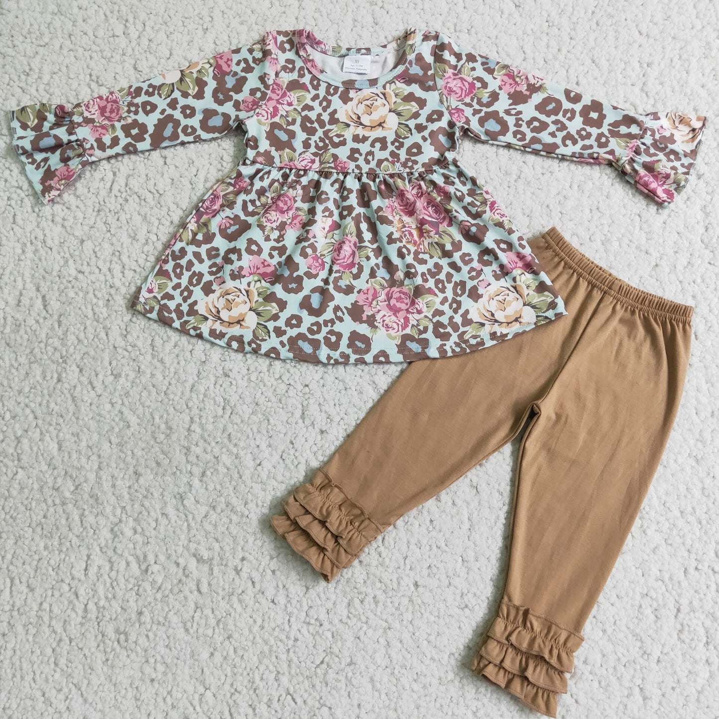 promotion 6 A6-28 leopard brown pants long sleeve girl outfit RTS