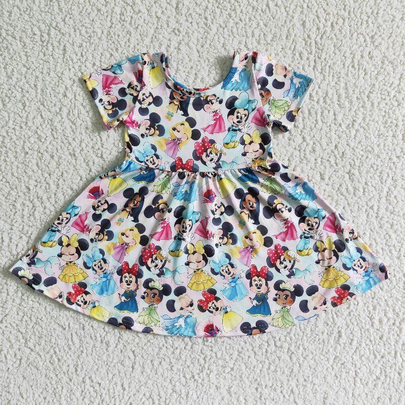 promotion GSD0095 (RTS cartoon mouse pink blue short sleeve girl dress 0621