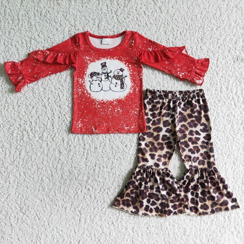 RTS 1025 red flare long sleeve snow leopard girl outfit Christmas