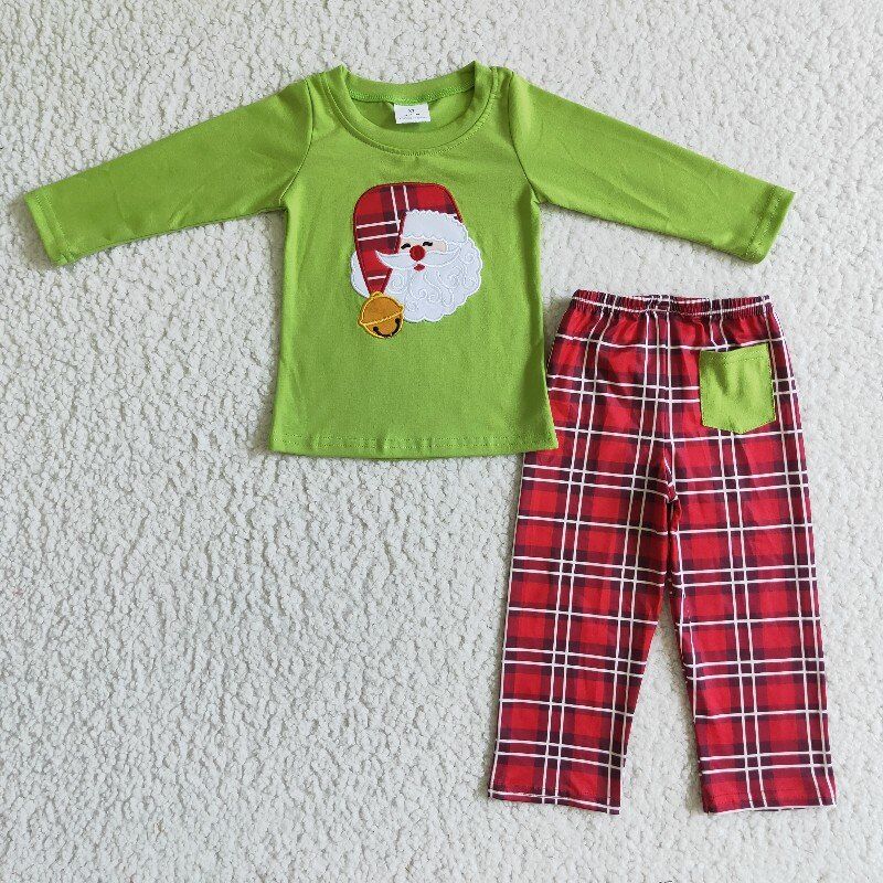 BLP0034 red flare long sleeve Christmas Santa long dots bow bell bottom pants boy outfit RTS1025