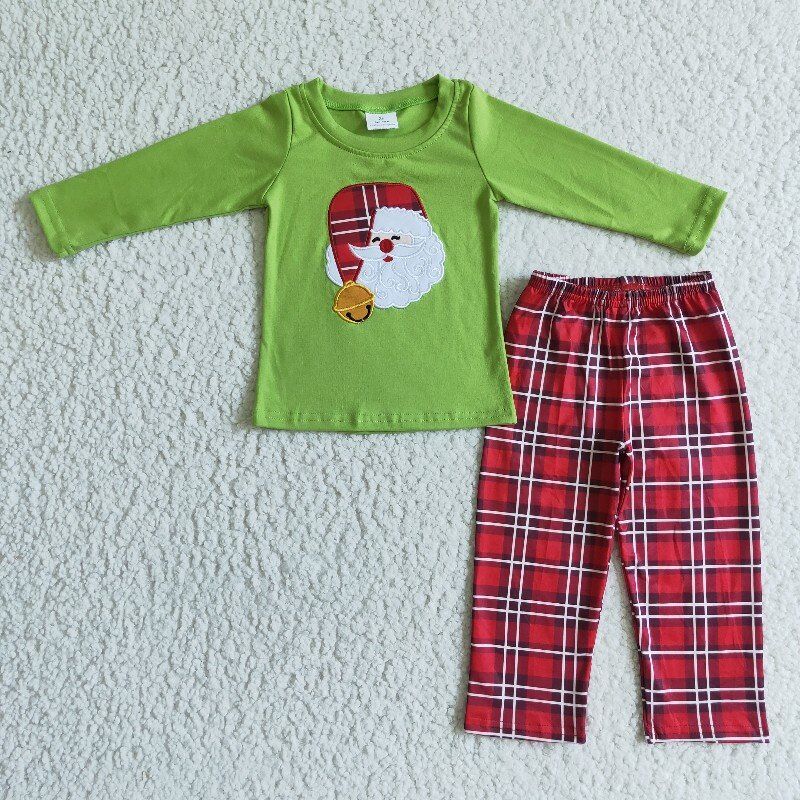 BLP0034 red flare long sleeve Christmas Santa long dots bow bell bottom pants boy outfit RTS1025