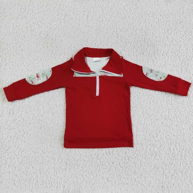 PROMOTION PRICE  BT0047 RTS red Christmas tree long sleeves car boy shirt top coat zipper pullover 20230612