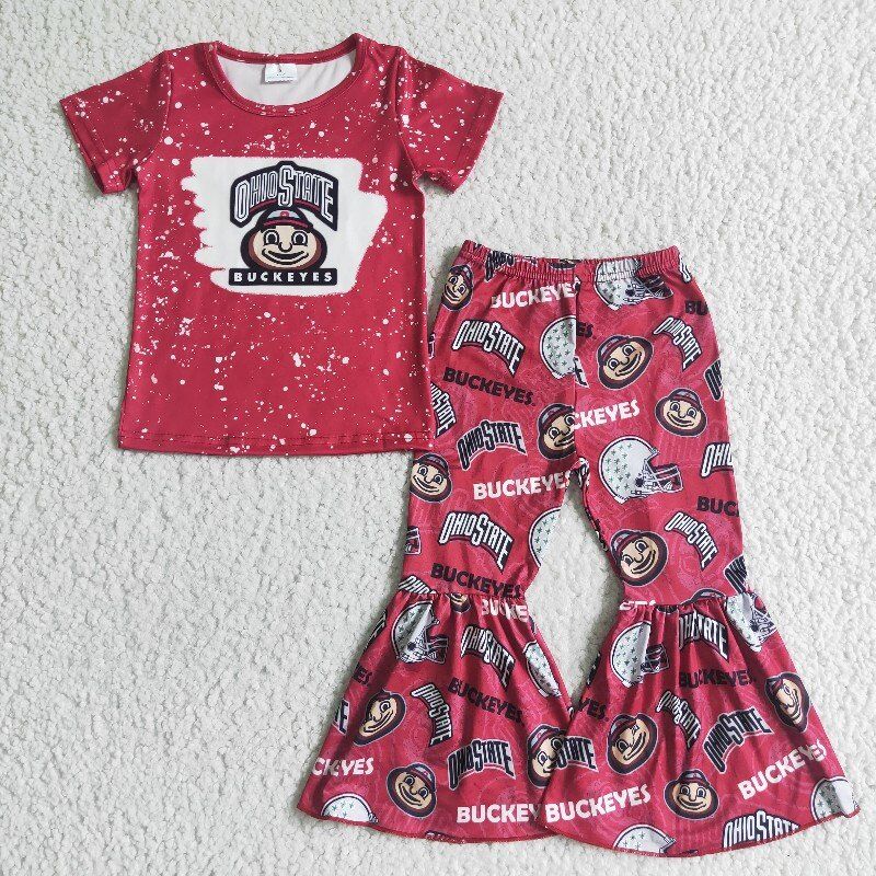 RTS red duckeyes short sleeve pants girl outfit clothes Christmas 1025