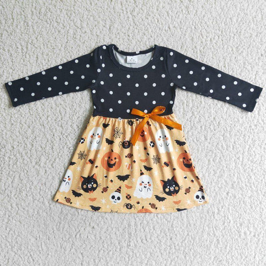 1025 RTS cartoon white head long sleeve white dot bow bat Halloween girl dress