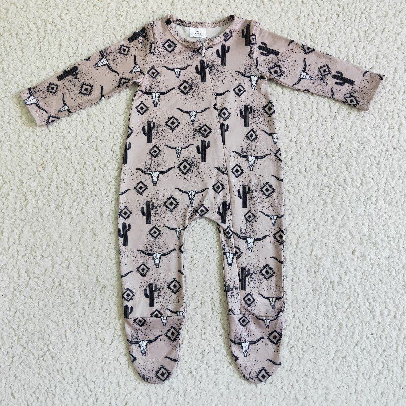 PROMOTION PRICE  LR0074   RTS cow brown long sleeve zipper baby boy girl sleep romper 20230221