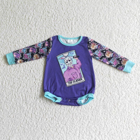 purple skull knife halloween long sleeve baby boy bubble romper 1025