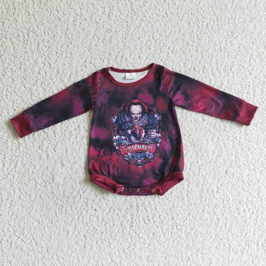 1025 rts red skull goast red nose blood halloween black long sleeve baby boy bubble romper