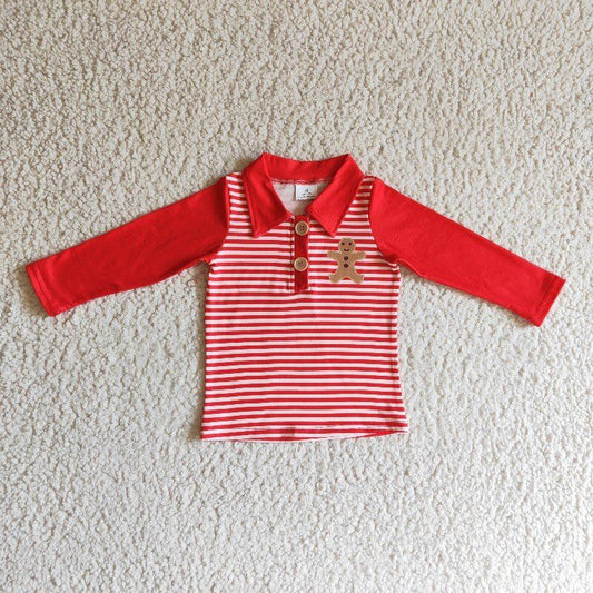 BT0040 RTS red christmas ginger stripe long sleeve top boy top shirt 20230612