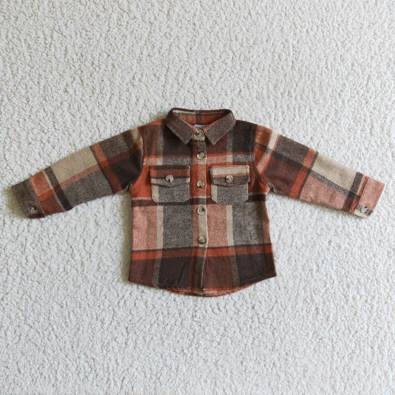 BT0061 red plaid long sleeve Cotton top boy top shirt 1028