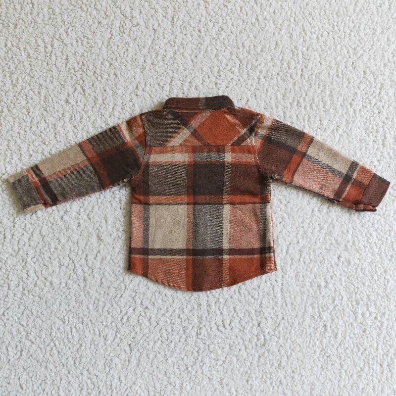 BT0061 red Brown plaid long sleeve Cotton boy top shirt 0912 RTS