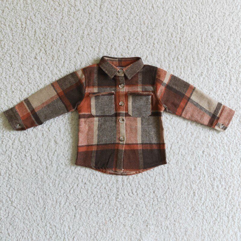 BT0061 red plaid long sleeve Cotton top boy top shirt 1028