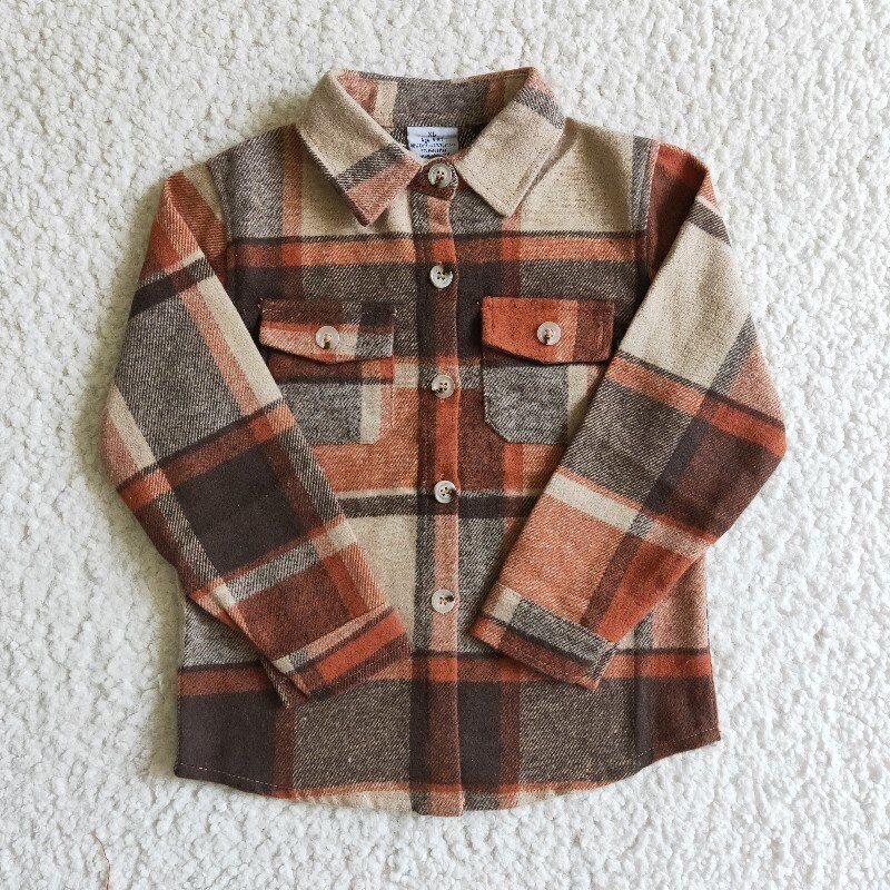 BT0061 red plaid long sleeve Cotton top boy top shirt 1028