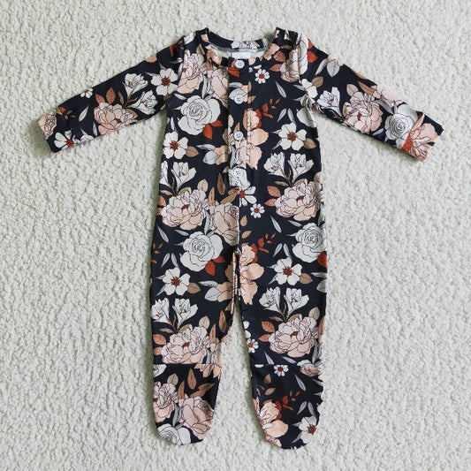 promotion price LR0116  RTS flower long sleeve baby girl romper