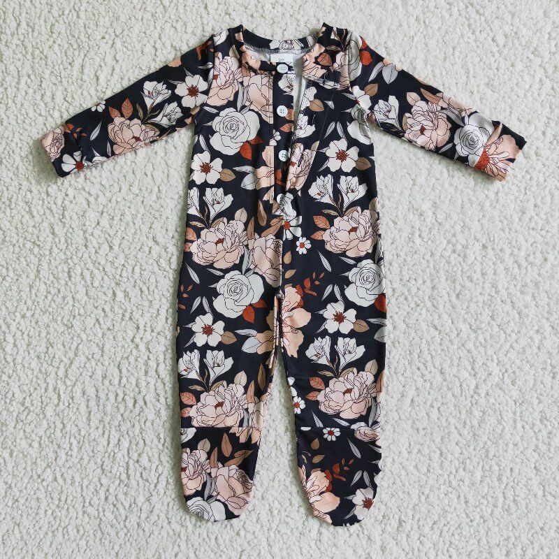 promotion price LR0116  RTS flower long sleeve baby girl romper