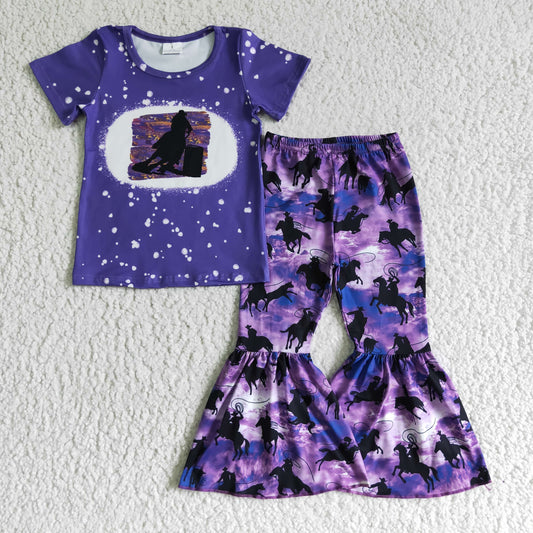 promotion GSPO0203 purple horse cowboy short sleeve girl outfits  RTS 202408