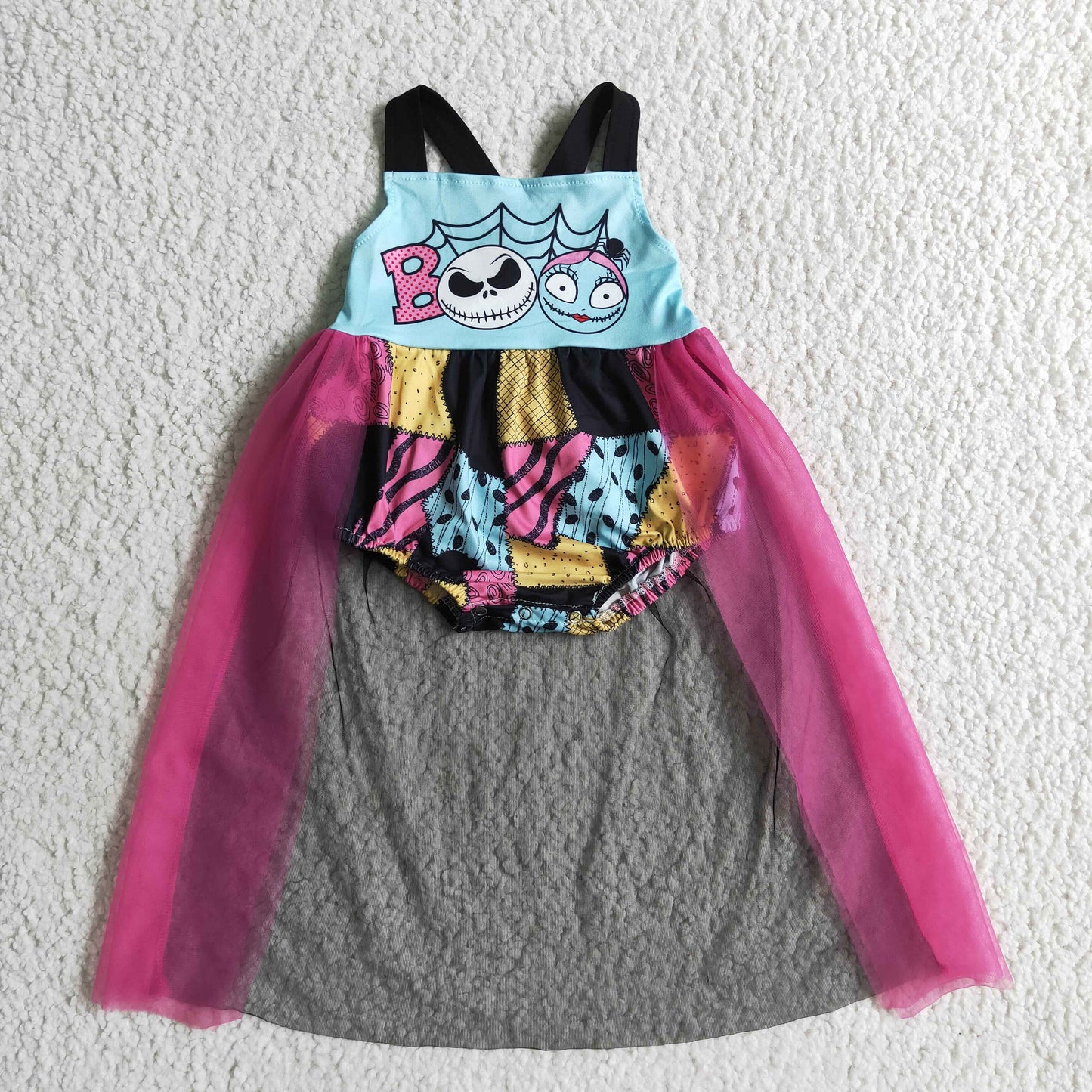 SR0084 RTS halloween boo patch work belt sleeve snap baby girl tulle gause dress romper 0817