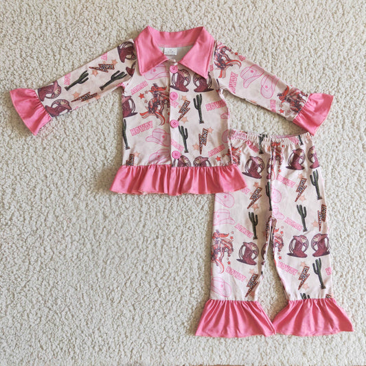 GLP0279 Western hat howdy long sleeve girl pajamas outfit RTS