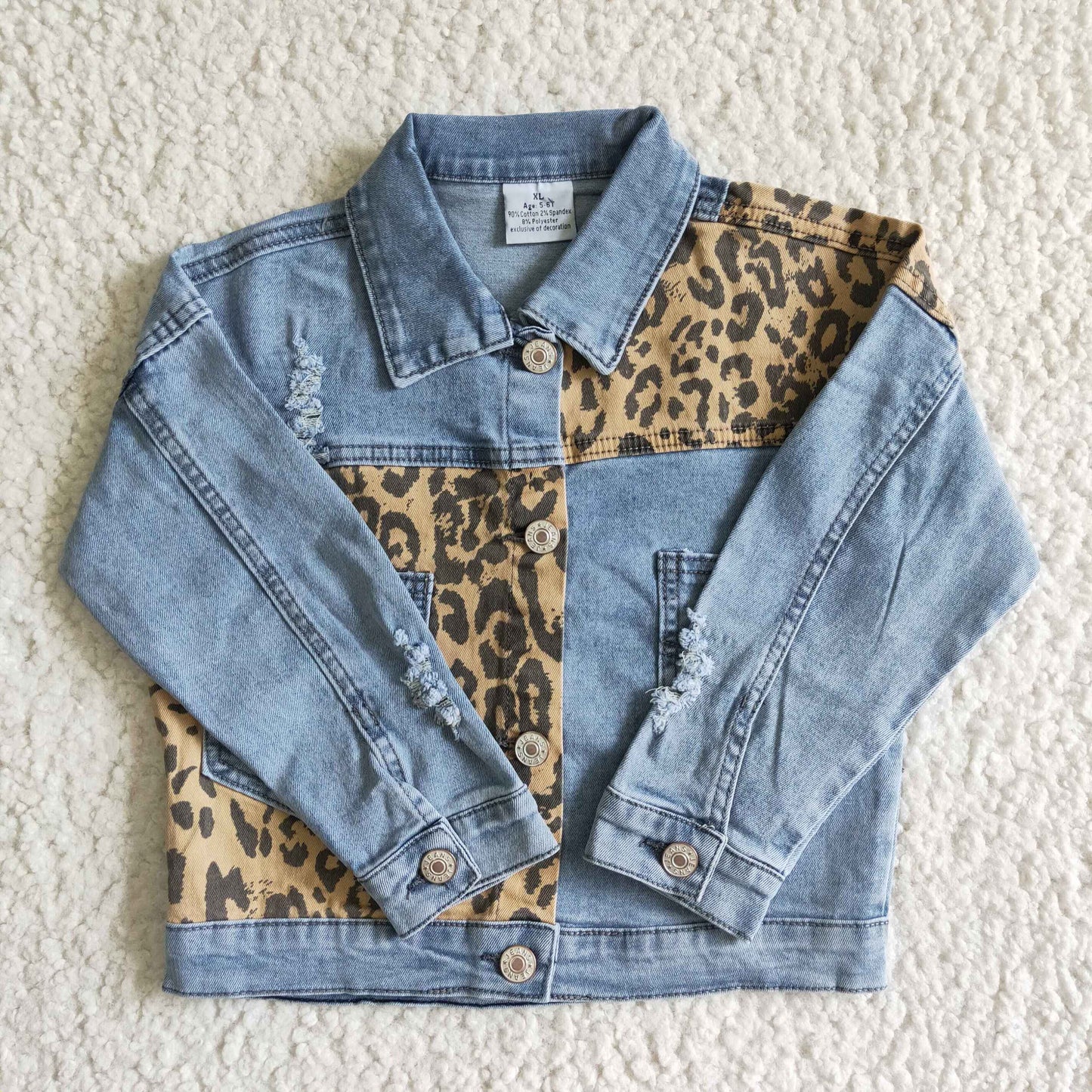 Leopard print Button Denim Jacket 0422