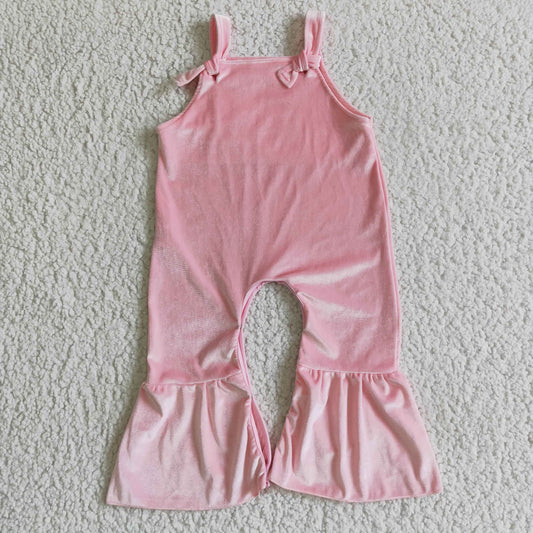 pink velvet print sling shouder girl jumpsuit overall romper 0917
