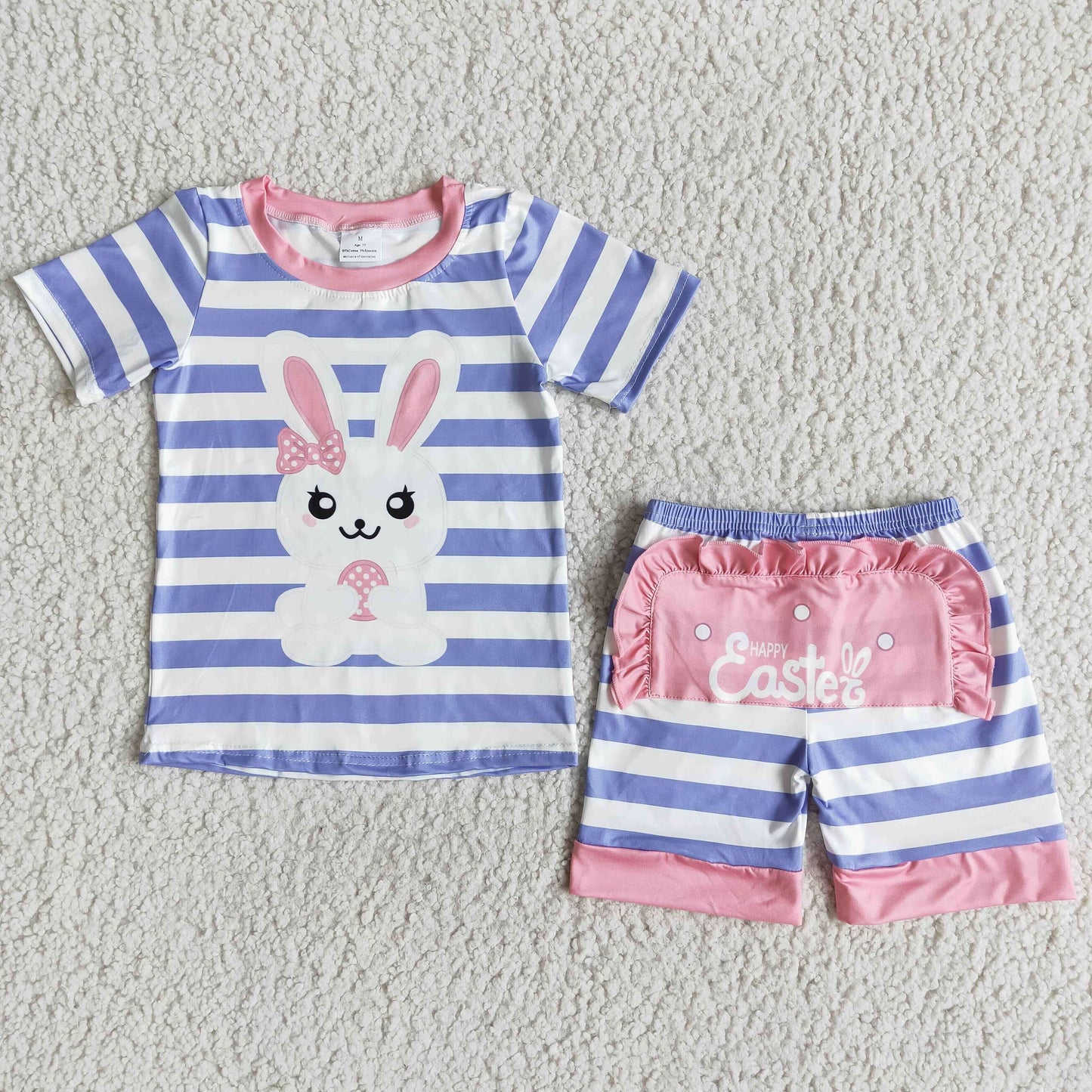 promotion purple white stripe bow rabbit short sleeve shorts girl short sleeve pajamas outfit