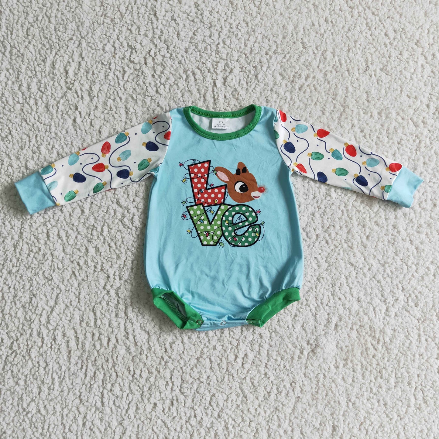 RTS 0915 love deer blue christmas girl long sleeve romper