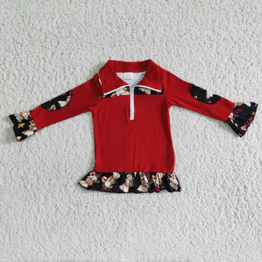 Promotion 6A8-3 Lapel zipper style girl red lace cartoon calf spring autumn coat