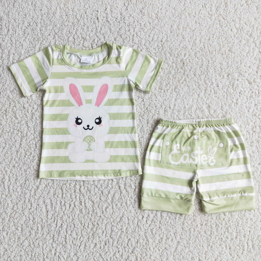 promotion E5-12. green white stripe rabbit short sleeve shorts boy short sleeve pajamas outfit