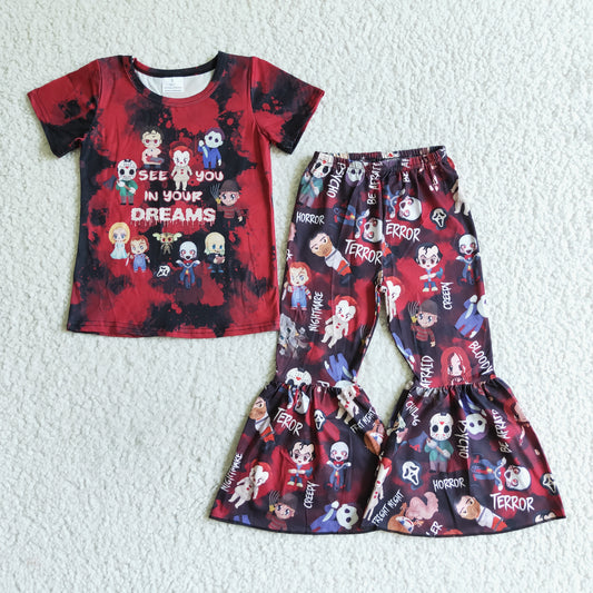 halloween short sleeve catoon bell bottom pant girl outfits 0809 RTS