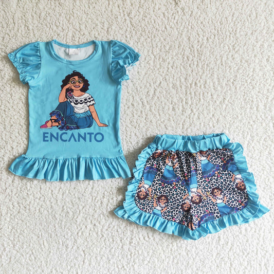 promotion cartoon magical dance girl blue butterfly flower short sleeves shorts summer outfit 202405