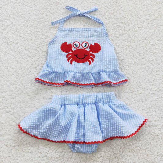 S0081 crab embroidery seersucker swimwear swim suit RTS 20230408